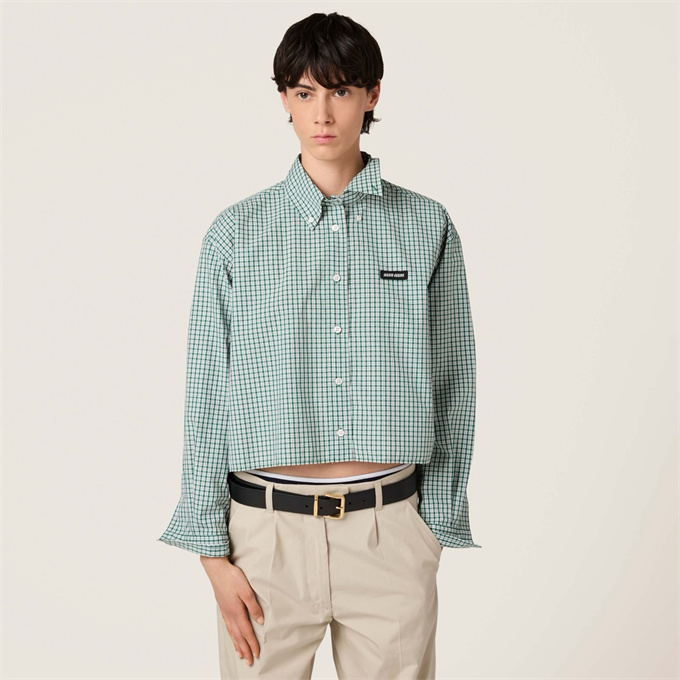 9A+ quality miu miu cropped check button-down shirt